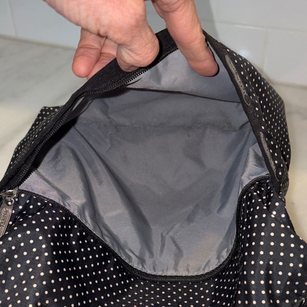 LeSportsac Purse Crossbody Shoulder Bag Black White Polka Dot Nylon - Picture 16 of 16